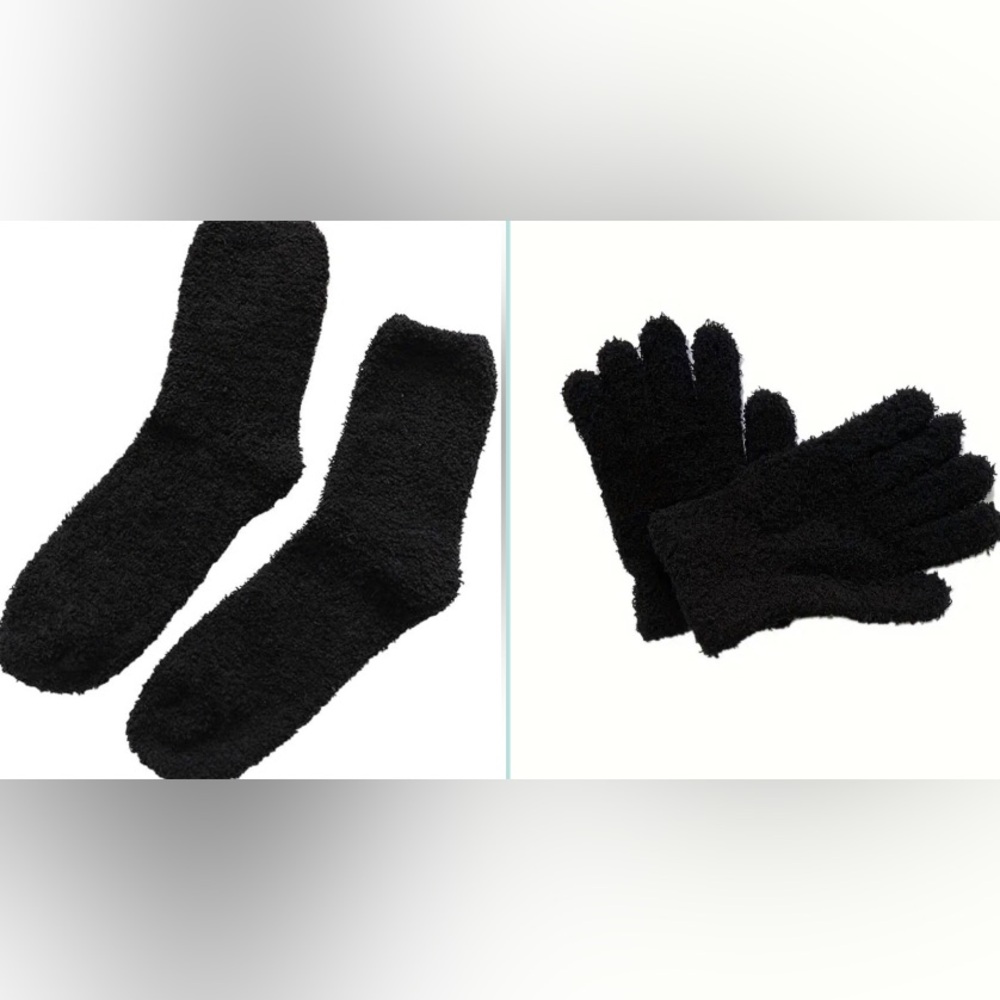 New Black Fuzzy Sock & Mitten bundle